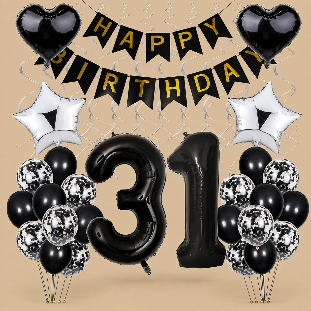 31st Birthday Black, White & Silver Balloon Set: the shop's own photo
