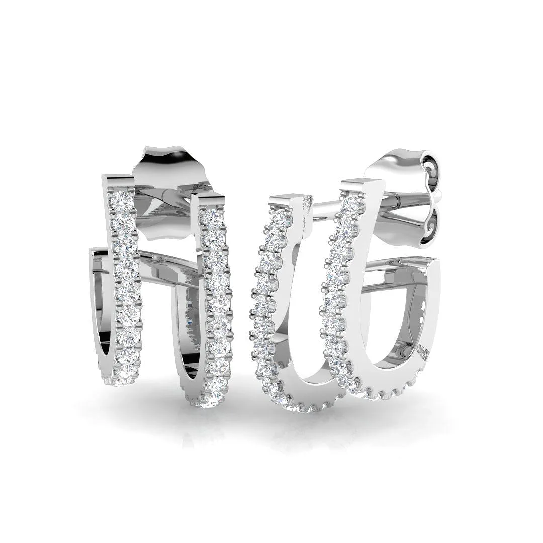 0.33 Ct Double Row Diamond Stud Earrings | White Gold J-Hoop Studs - 0.15 Carat / Natural Diamond(F-VS) / 9k Rose Gold: the shop's own photo