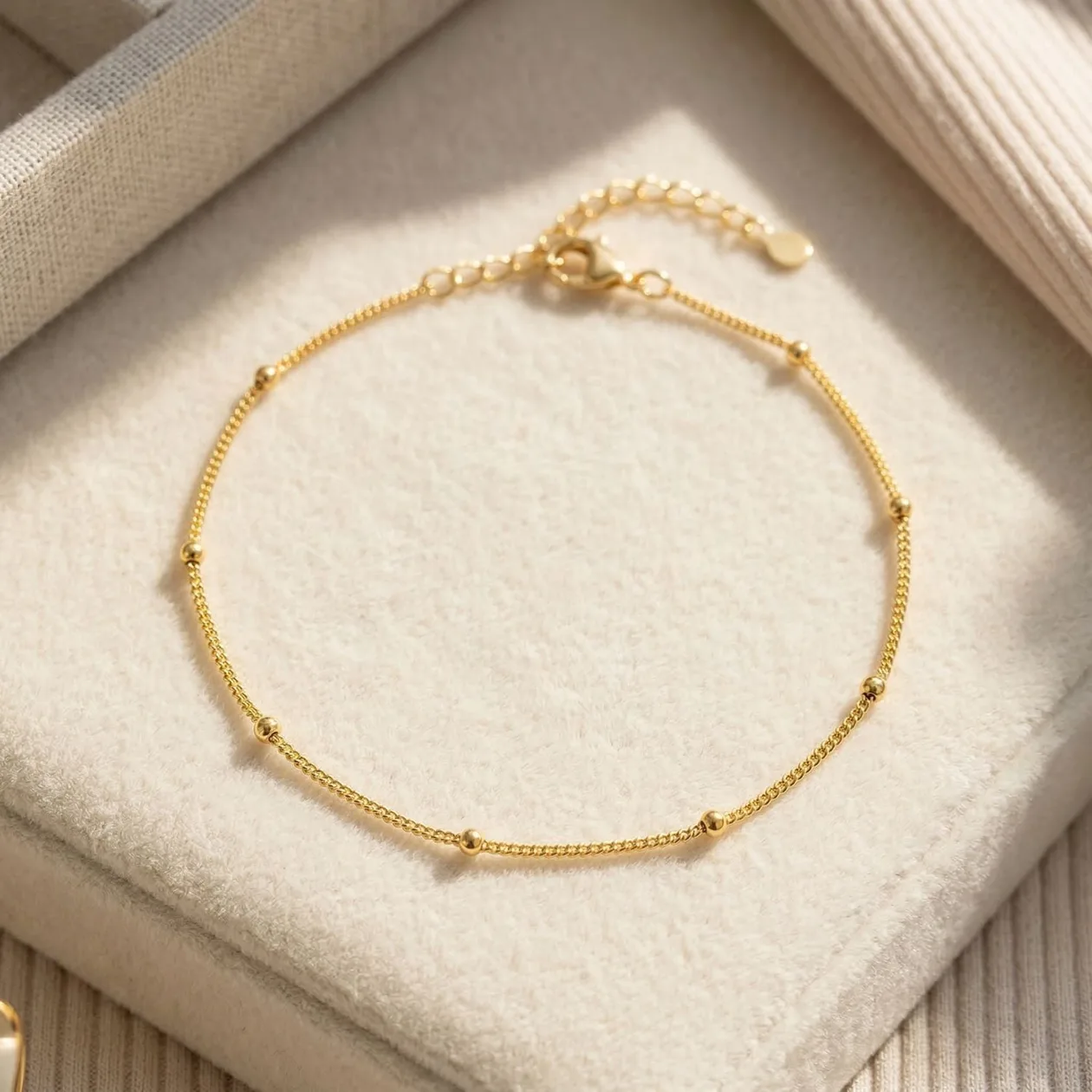 Gold Plated Dainty Satellite Chain Stacking Bracelet: the shop's own photo
