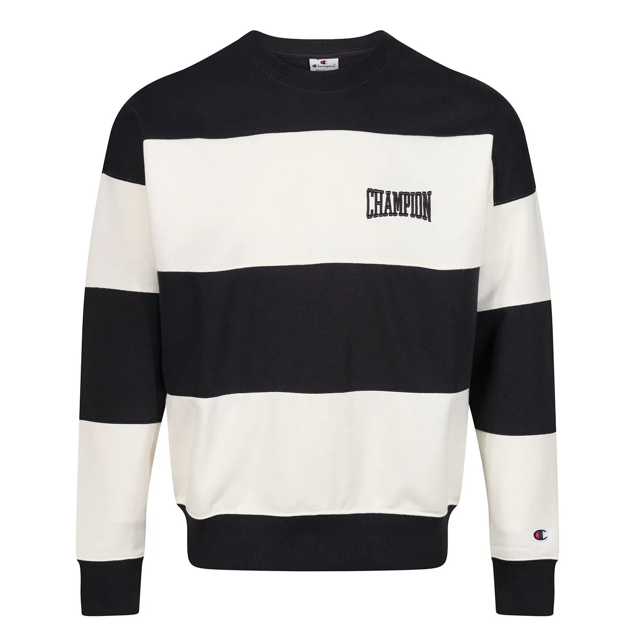 Champion Sweatshirt Preppy Bookstore Striped Logo Sweatshirt - Black White | Size: S: the shop's own photo