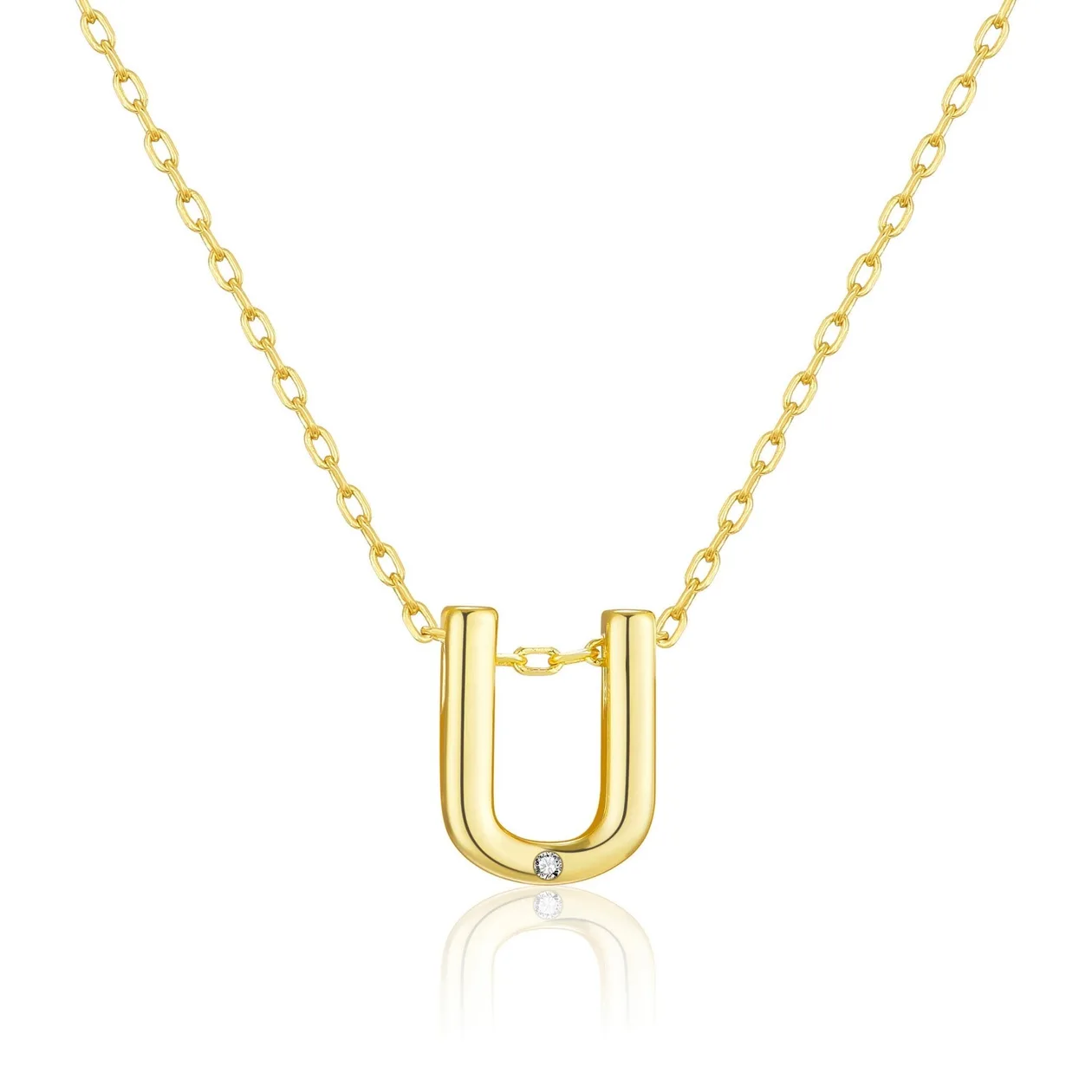 Customisable 18k Gold Plated Initial Necklace (A-Z) with Option of Birthstone Charm - U: the shop's own photo