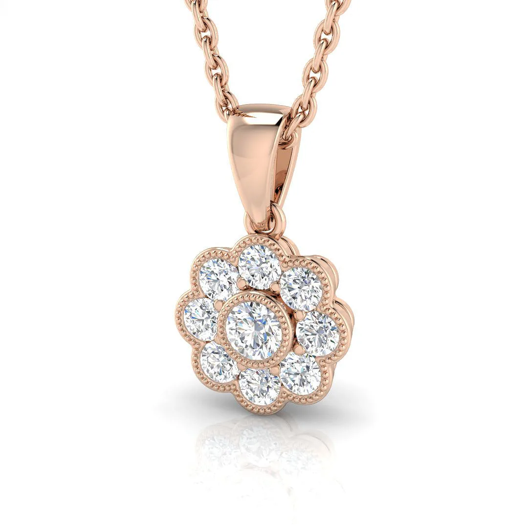 Flower-Shaped Diamond Pendant | Diamond Cluster Necklace - 18k Rose Gold / Natural Diamond(F/SI) / 0.25 Carat: the shop's own photo