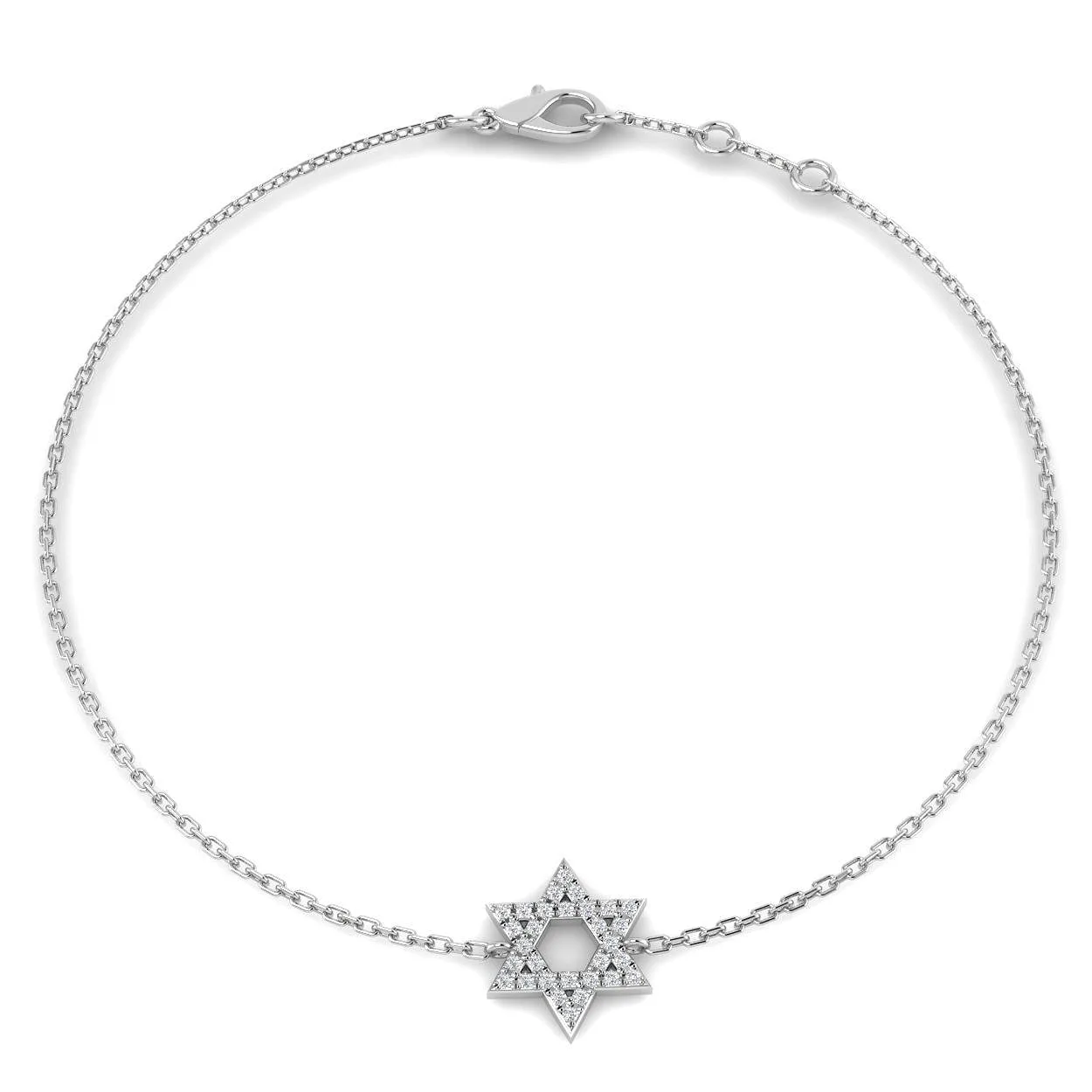 18K White Gold Pave Set Natural Diamond Star of David Bracelet – Magen David Charm - 9k Yellow Gold / 0.10 Carat / Lab Grown Diamond: the shop's own photo