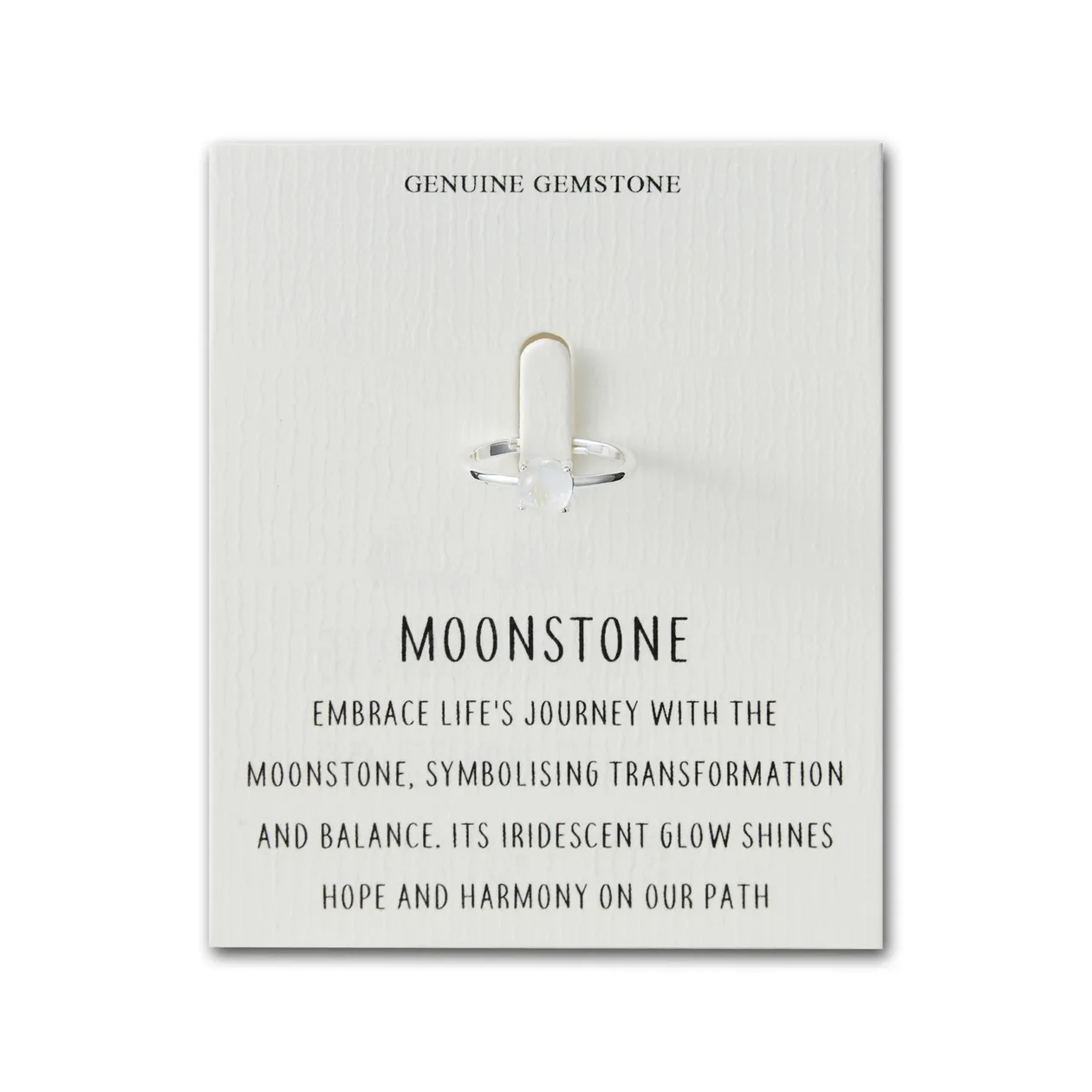 Moonstone Adjustable Ring with Quote Card: the shop's own photo