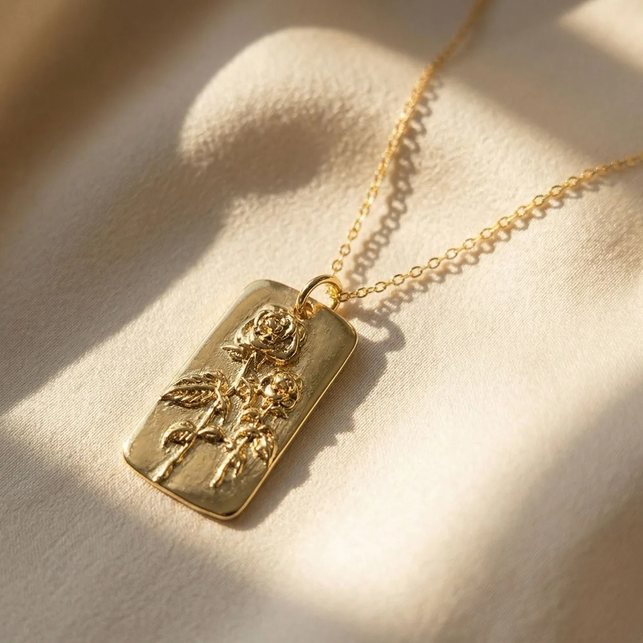 Dainty Rose June Birth Floral Flower Gold Charm Necklace: the shop's own photo