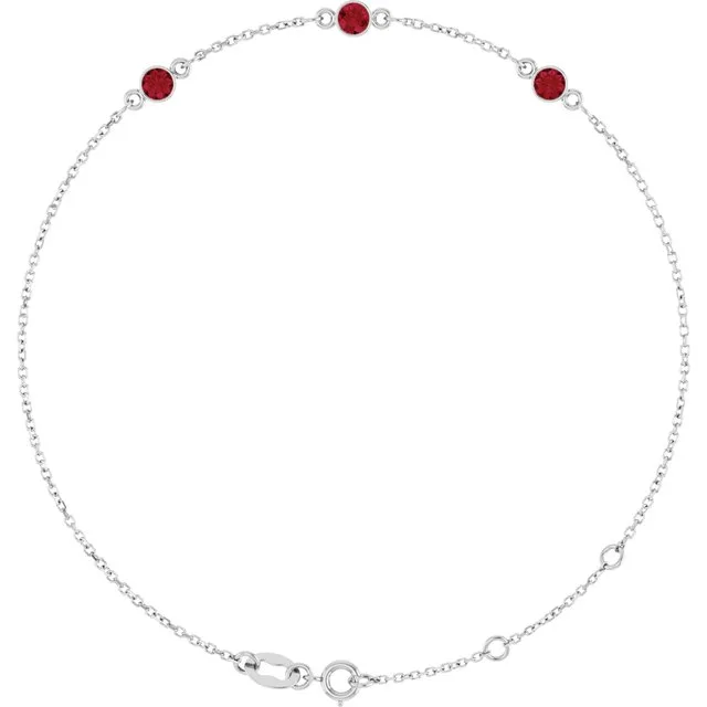 3-Stone Natural Ruby & Round Bezel-Set Link Bracelet In Set - 18k Yellow Gold / 0.65 Carat / Lab-Grown-AAA: the shop's own photo