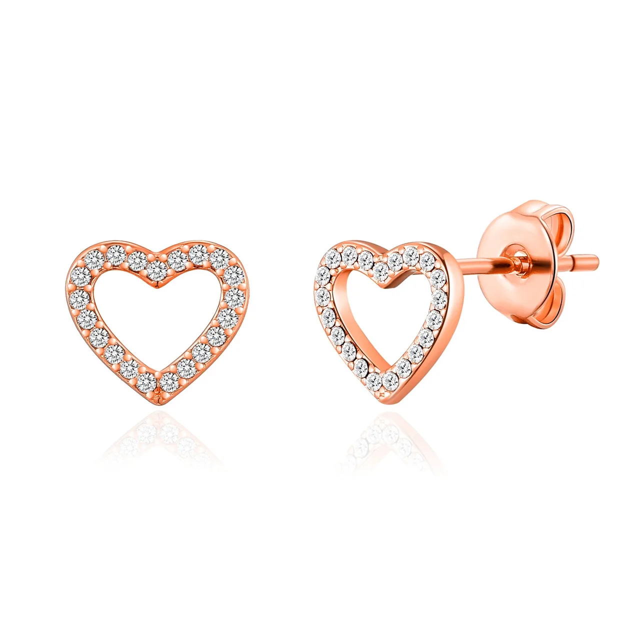 Rose Gold Plated Open Heart Earrings Created with Zircondia® Crystals: the shop's own photo