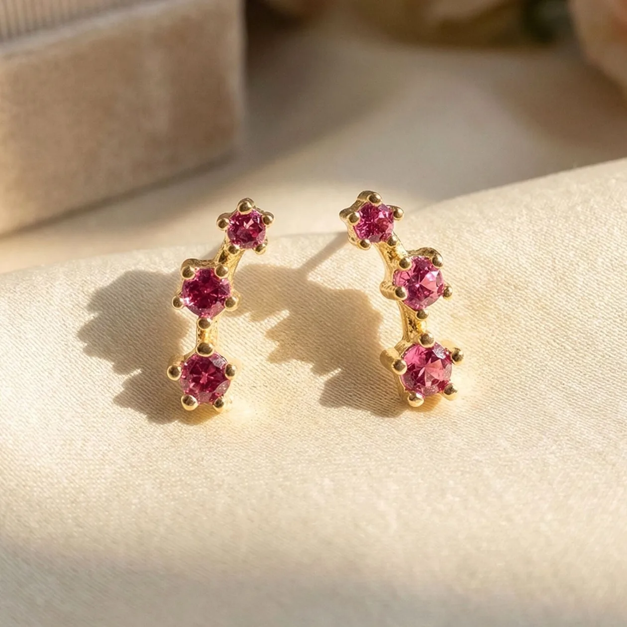 Minimalist Ruby July Birthstone Climber Stud Earrings: the shop's own photo