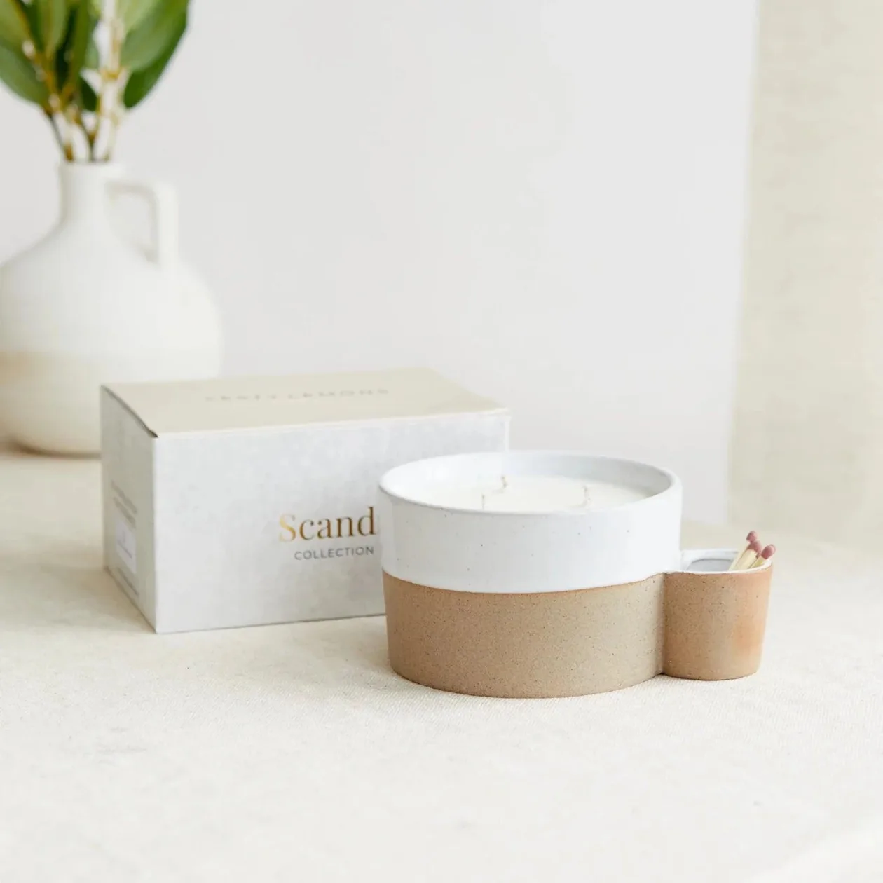 Two Toned Ceramic Candle with Match Holder - Lemon & Lavender: the shop's own photo