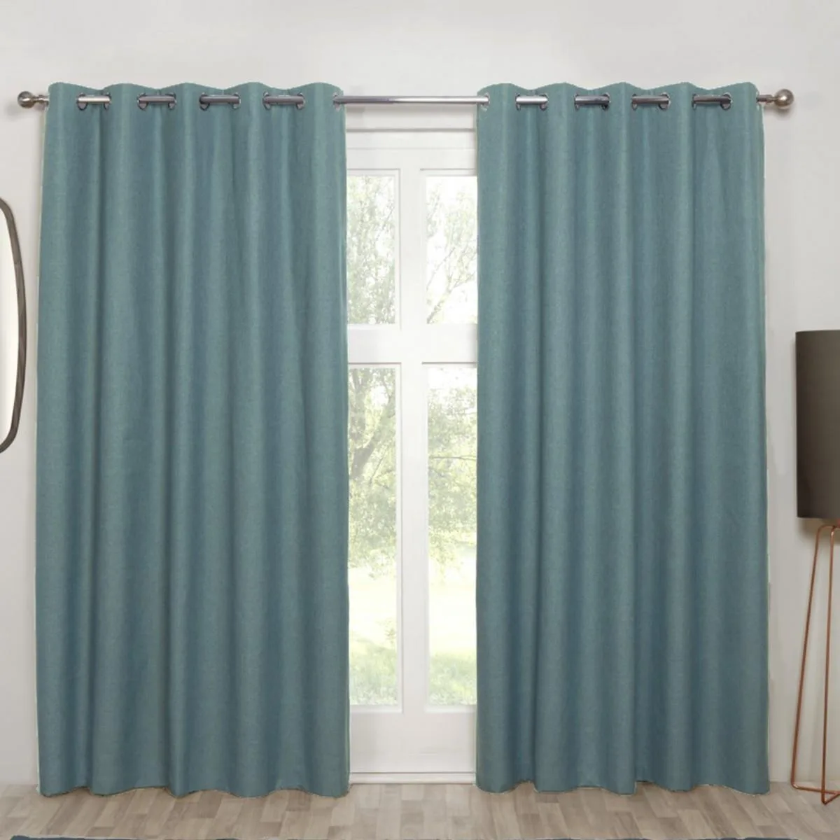 Cosmos Denim Eyelet Curtains - 66" x 90": the shop's own photo