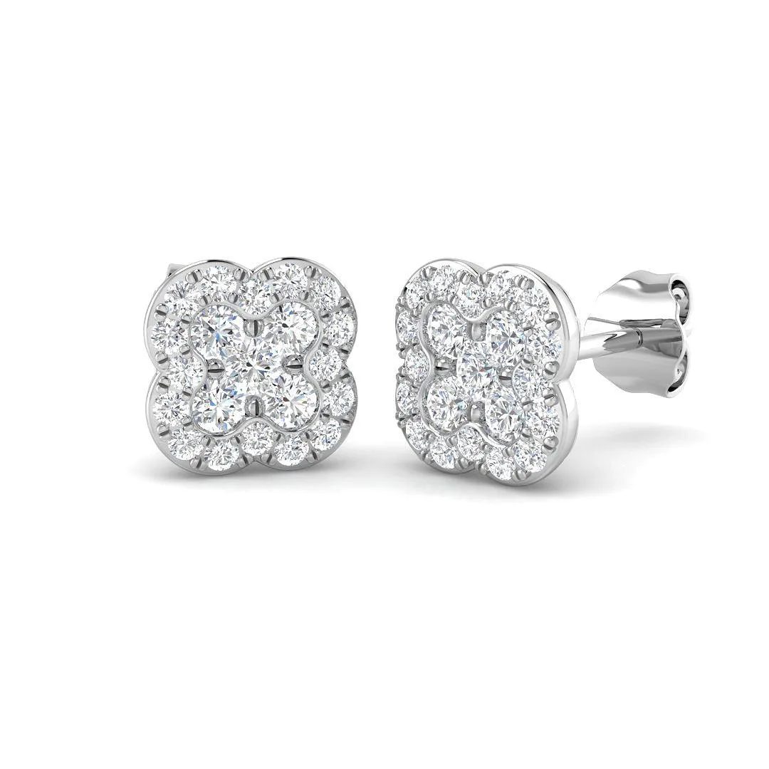 "Daypy Clover Diamond Earrings in Gold - 0.5ct to 1.25ct Luxury Jewelry" - 9k White Gold / 1 Carat / Lab Grown Diamond(D-VVS): the shop's own photo