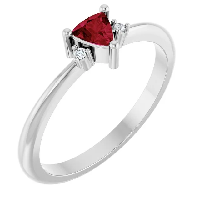 Trillion Ruby Accented Ring with Diamond Accents in Platinum | 4x4x4mm - 18k Yellow Gold / 2.60 Carat / Lab-Grown-AAA: the shop's own photo