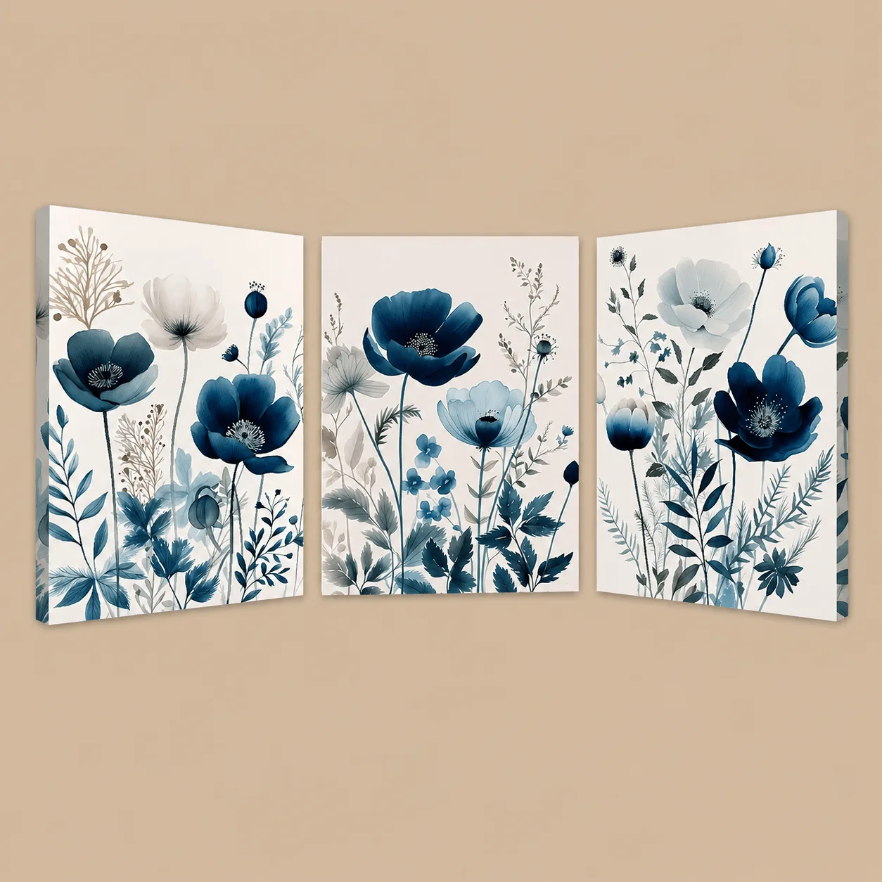 Blue Flowers Framed Canvas Art, Set of 3: the shop's own photo