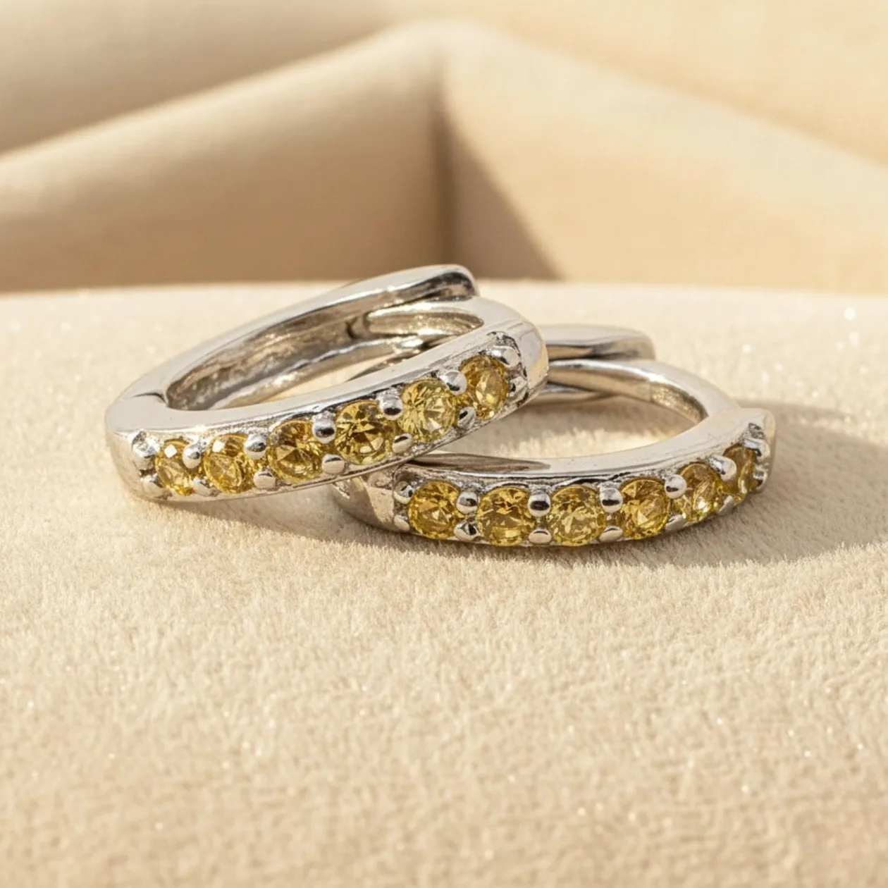 Citrine November Birthstone Small Silver Huggie Hoops: the shop's own photo