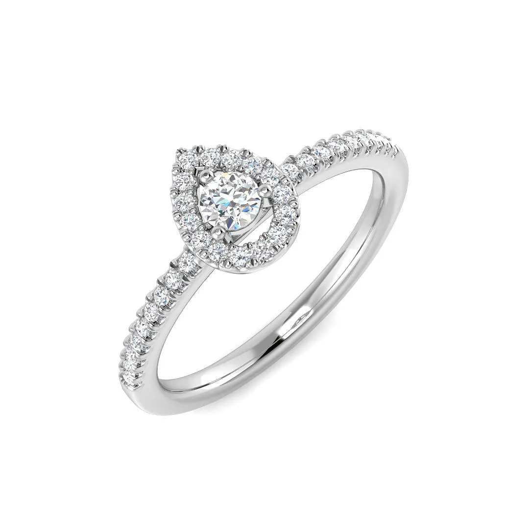 Natural Pear & Round Cut Diamond Halo Engagement Ring - Lab-Grown Diamond / 0.50 Carat / 18k Yellow Gold: the shop's own photo