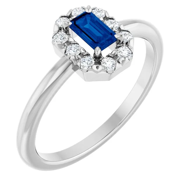 Emerald Blue Sapphire Halo Ring with Diamond Accents in Platinum - 18k Yellow Gold / 3.00 Carat / Lab-Grown-AAA: the shop's own photo