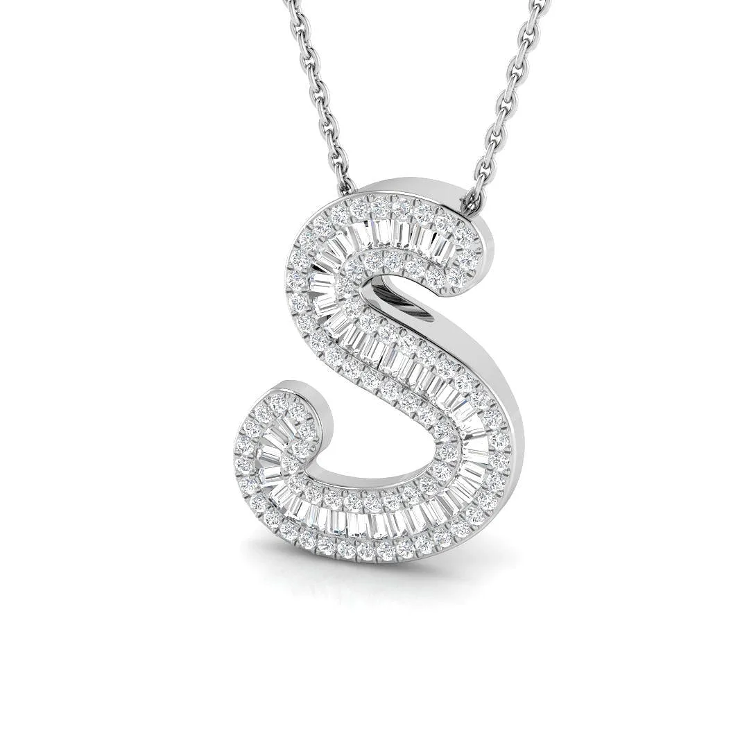 Custom Initial Diamond Pendant Necklace | Lab Grown Diamond S Pendant (Without Chain ) - 18k White Gold / Natural Diamond(F/SI) / 0.50 Carat: the shop's own photo