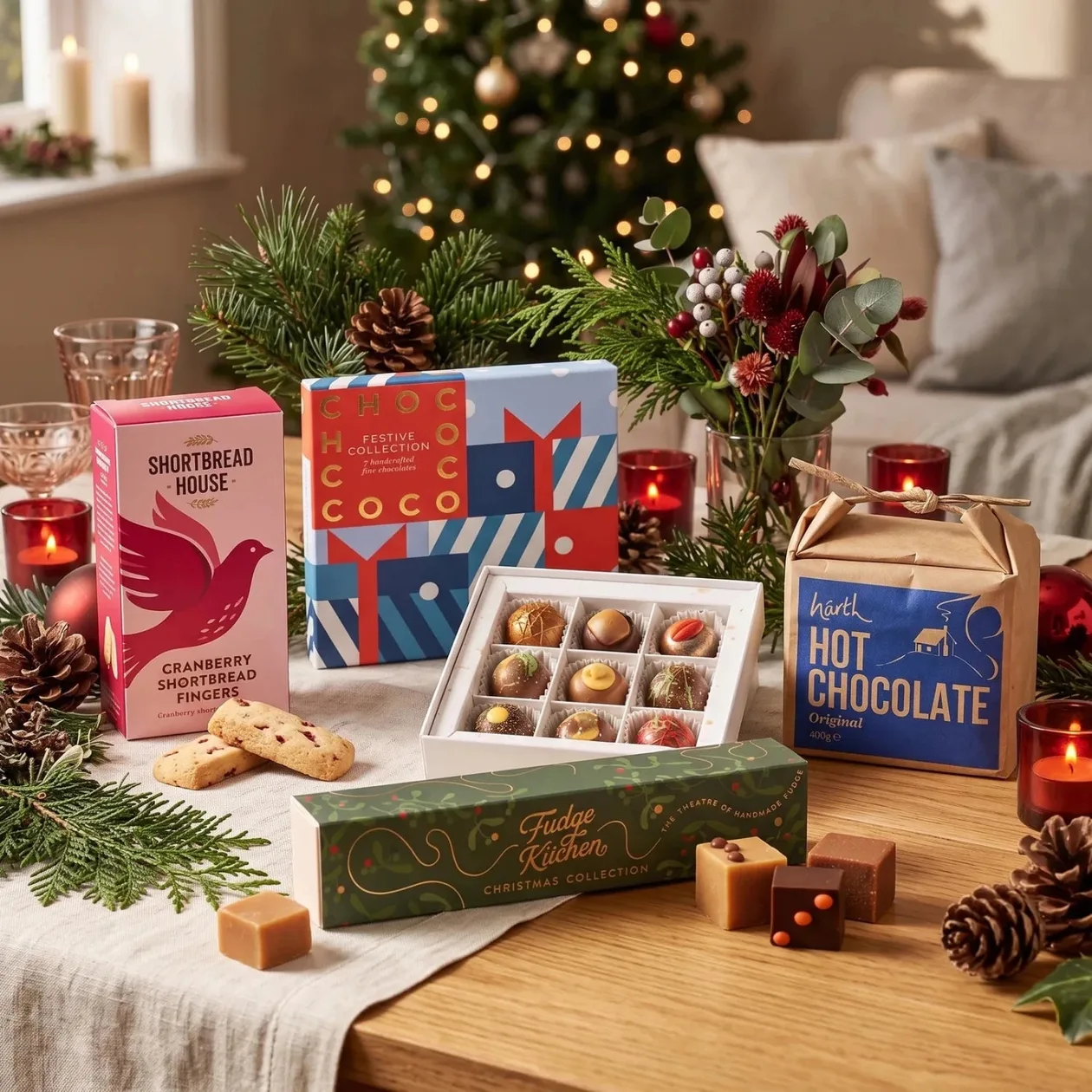 The Cosy Cocoa Christmas Hamper | Chocolate Hamper with Fudge, Shortbread & Hot Chocolate: the shop's own photo