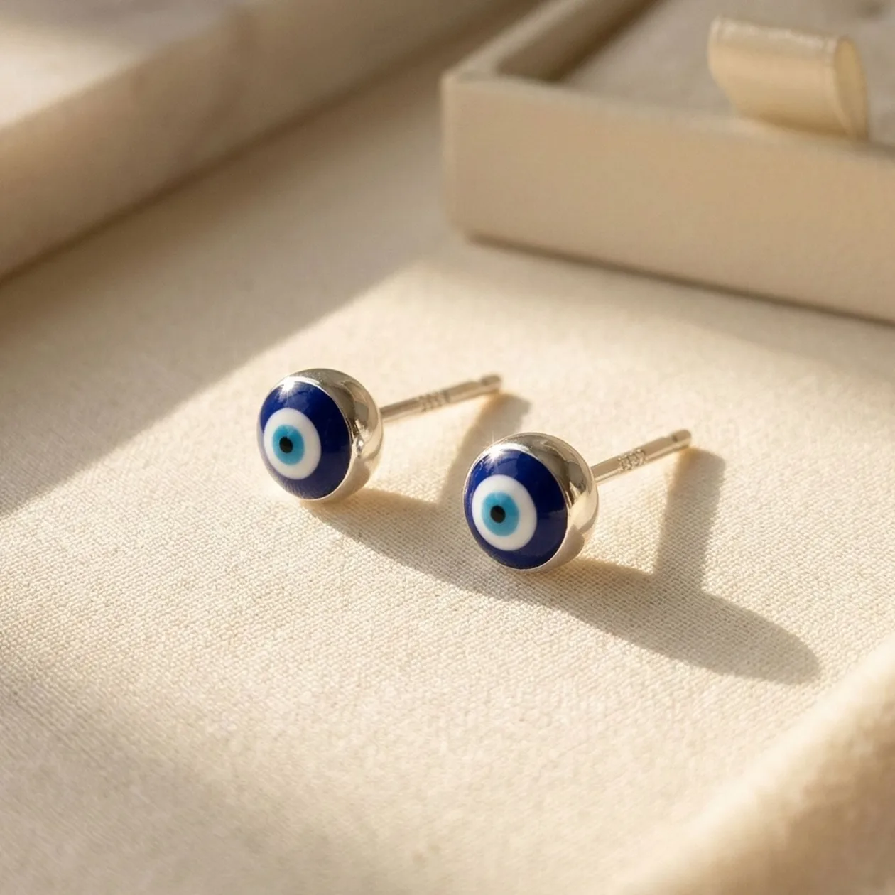 Turkish Evil Eye Nazar Protective Silver Stud Earrings: the shop's own photo