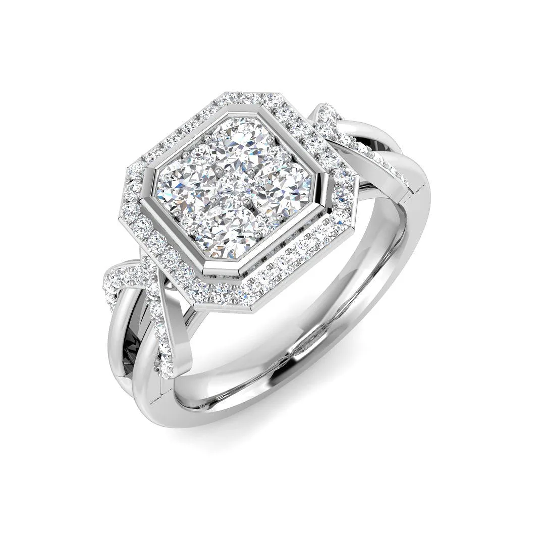 Natural Round Cut Diamond Cluster Ring For Her - Lab Grown Diamond / 0.50 Carat / 18k Yellow Gold: the shop's own photo
