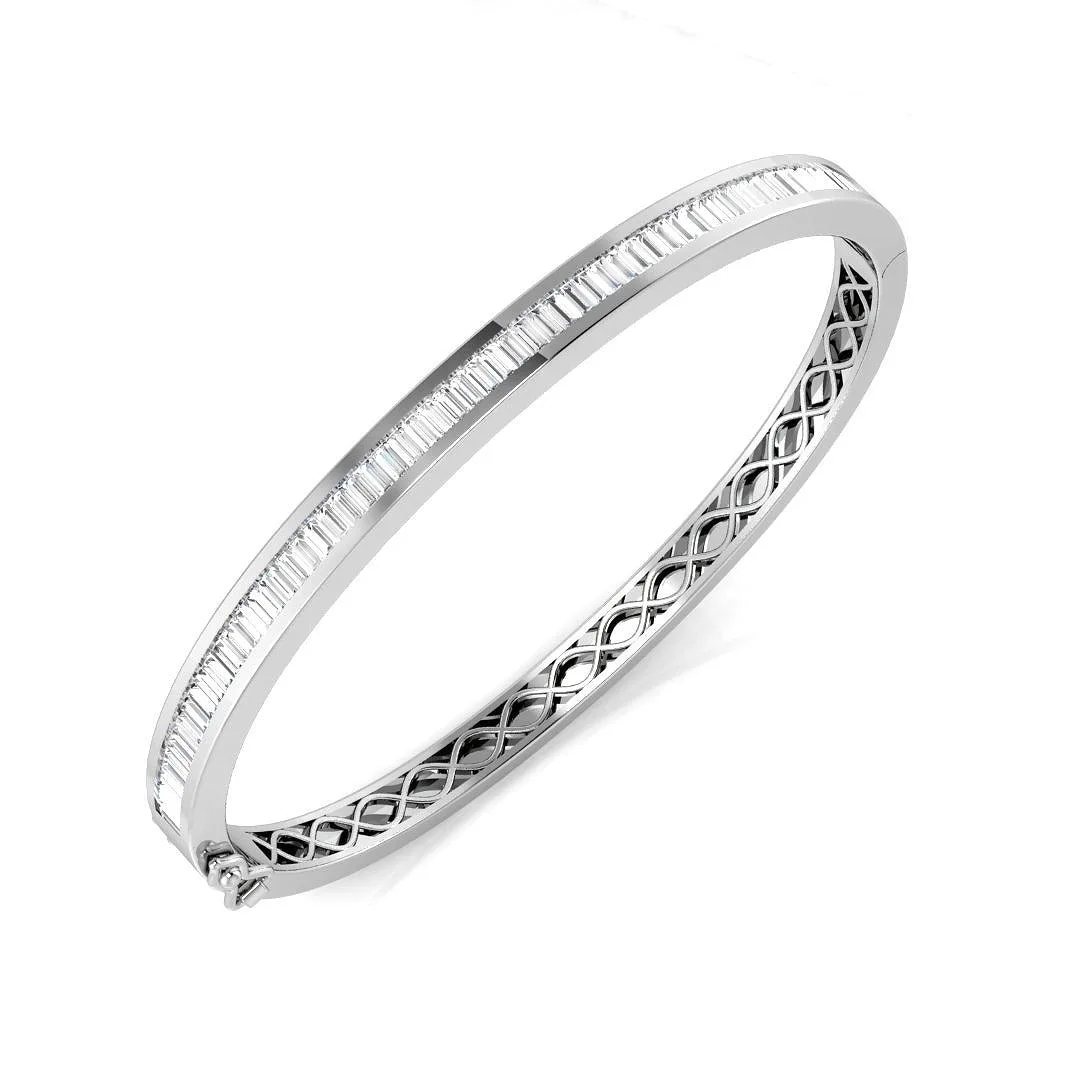 Baguette Cut Lab Grown Diamond Channel Set Eternity Bangle in 9K White Gold with Lock - 18k Yellow Gold / 1.90 Carat / Natural Diamond: the shop's own photo