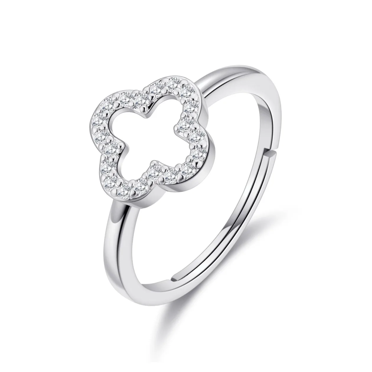 Silver Plated Clover Adjustable Ring Created with Zircondia® Crystals: the shop's own photo