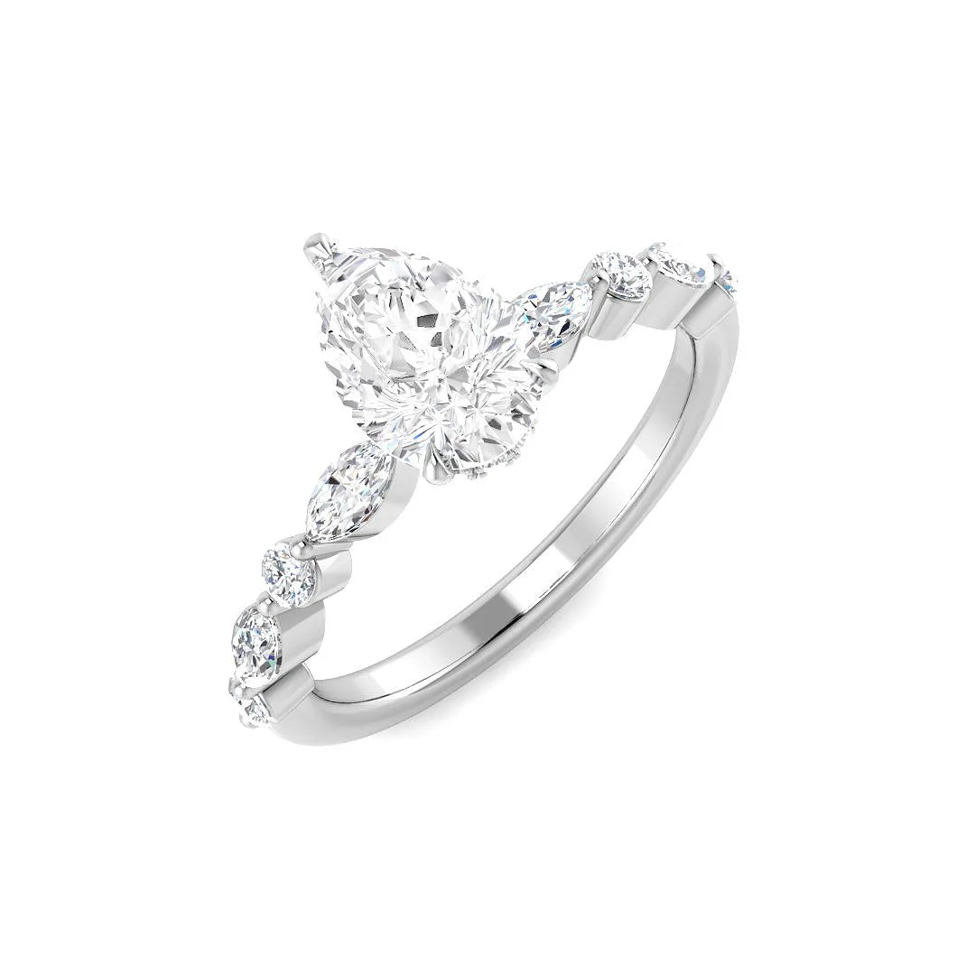 IGI Pear Cut Diamond Engagement Ring with Marquise & Round Side Stones - Lab Grown Diamond / 1.00 Carat / 18k Yellow Gold: the shop's own photo
