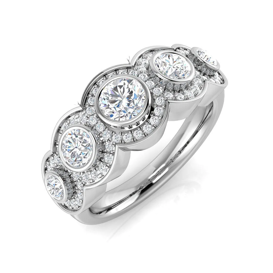 5 Stone Natural Diamond Halo Ring | Round Cut Bezel Set | UK Made - 1.00 Carat / Lab Diamond / 18k Yellow Gold: the shop's own photo