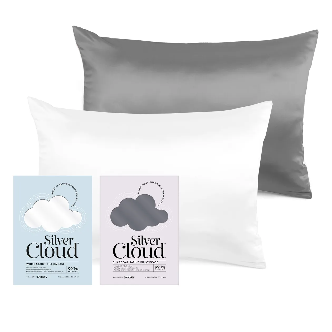 White & Charcoal Satin Pillowcase Twinpack: the shop's own photo