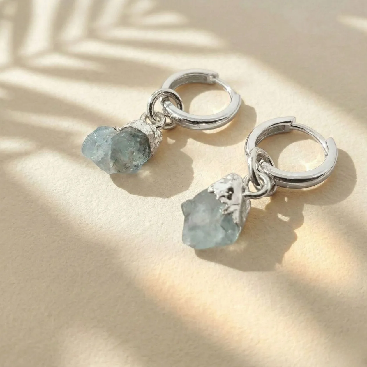 Sterling Silver Raw Aquamarine March Birthstone Huggies: the shop's own photo