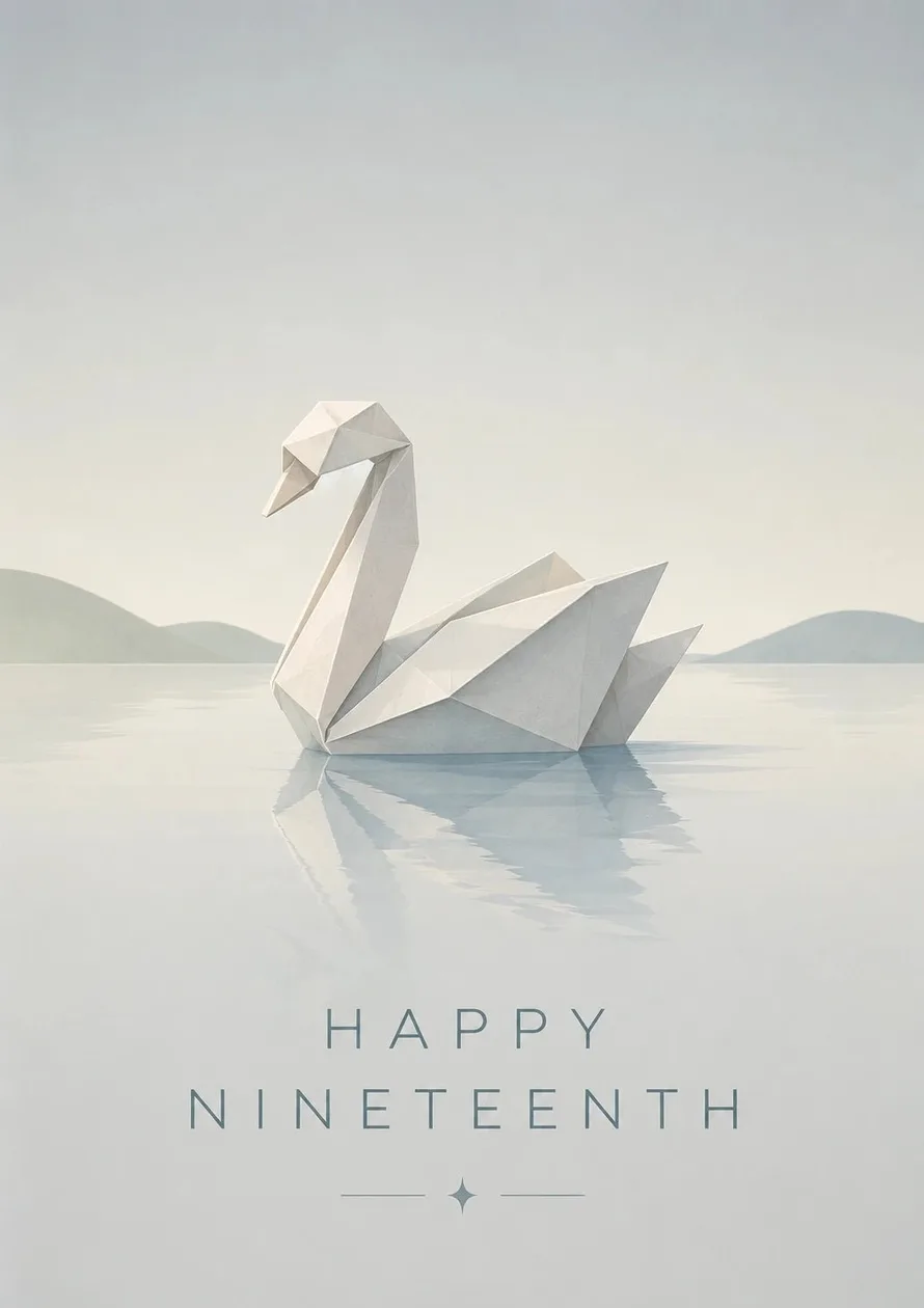 Origami Swan on Lake 19th Birthday Card: the shop's own photo