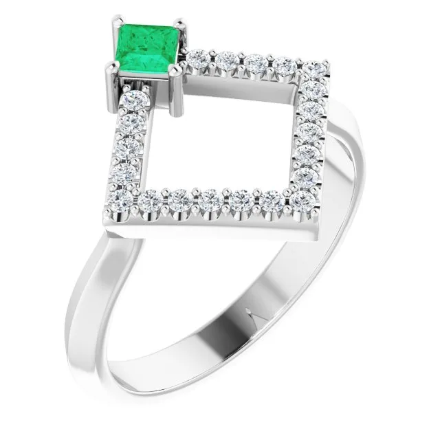 Square Emerald Accented Ring with Diamond Accents in Platinum - 18k Yellow Gold / 4.00 Carat / Lab-Grown-AAA: the shop's own photo