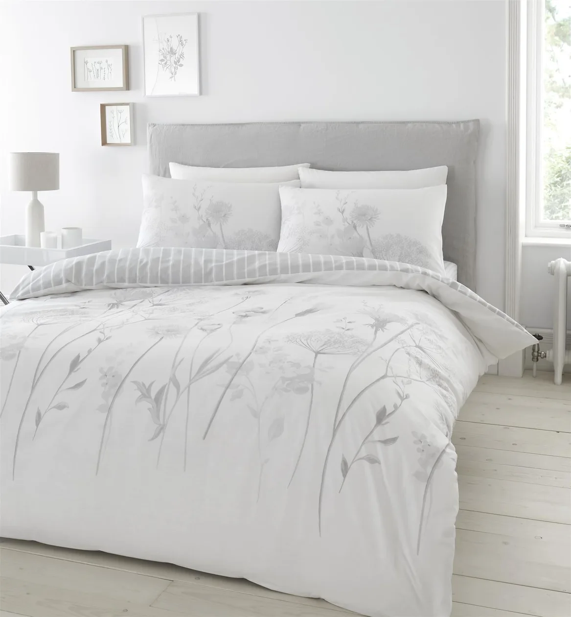 Meadowsweet Floral Duvet Cover Set - Double / White & Grey: the shop's own photo