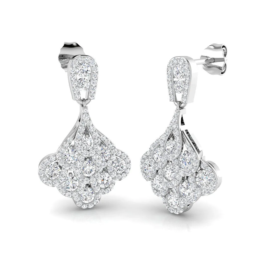 "Deany Gold Drop & Trilogy Diamond Earrings - Exquisite 1.75-2.5ct" - 1.75 Carat / Lab Grown Diamond(D-VVS) / 9k White Gold: the shop's own photo