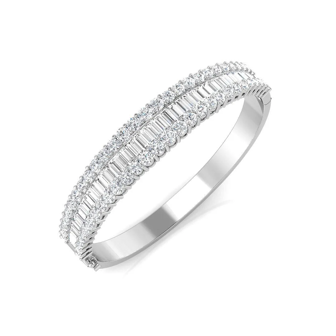 9K Yellow Gold Natural Baguette and Round Cut Diamond Half Channel Pave Set Bangle - 18k White Gold / 7.15 Carat / Lab Grown Diamond: the shop's own photo