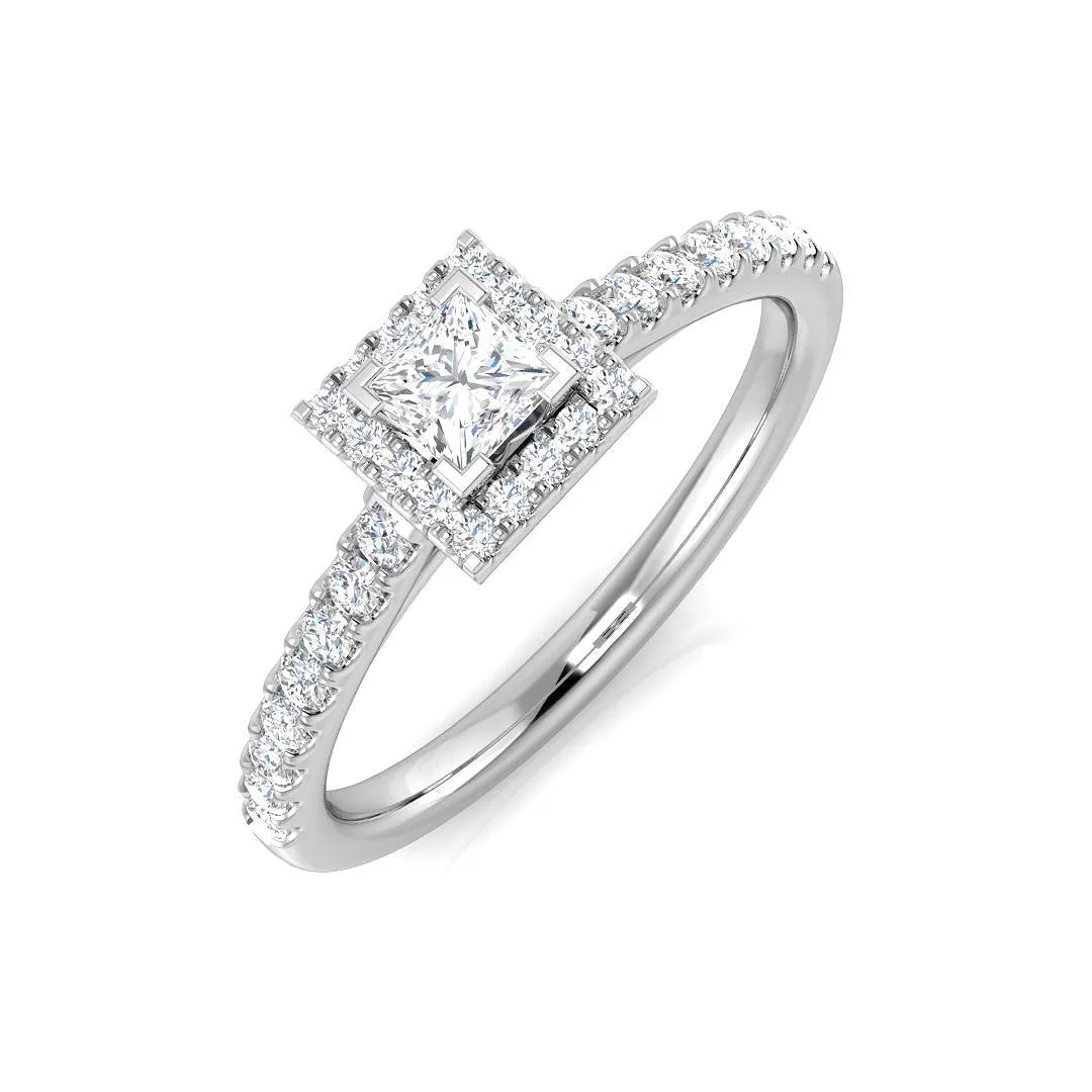 Natural Round & Princess Cut Diamond Halo Ring - 0.50 Carat / 18k Yellow Gold: the shop's own photo