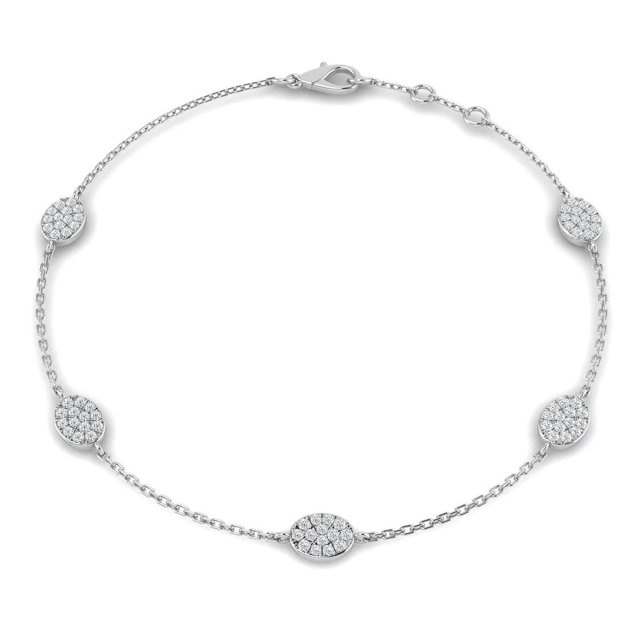 18K White Gold Natural Round Pave Diamond Oval Shape Station Bracelet with Lobster Claw - 9k Yellow Gold / 0.35 Carat / Lab Grown Diamond: the shop's own photo