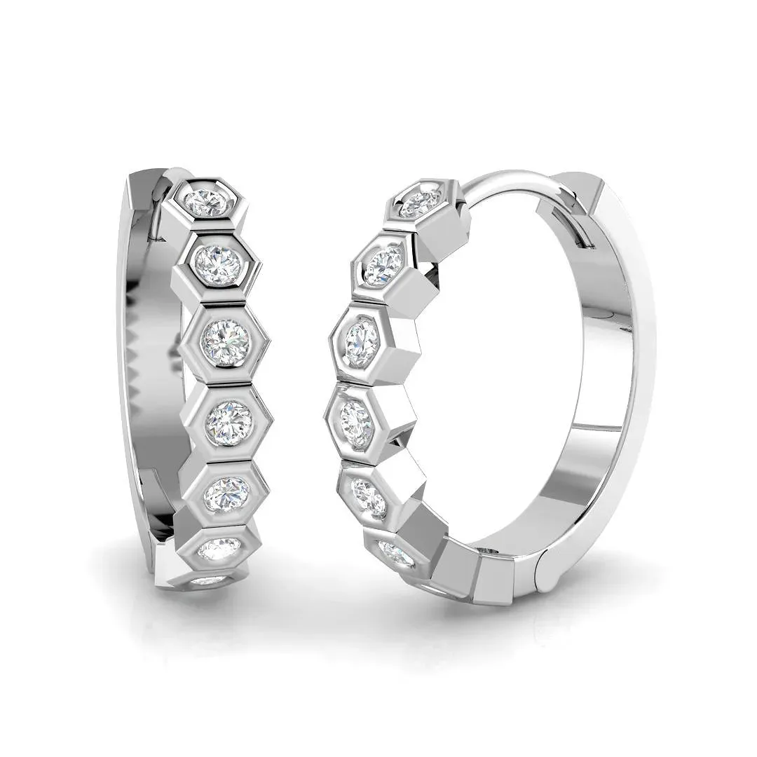 Hoop Earrings - Geometric 0.2ct Hexagonal Diamond - Lab Grown Diamond / 9k White Gold / 0.2: the shop's own photo