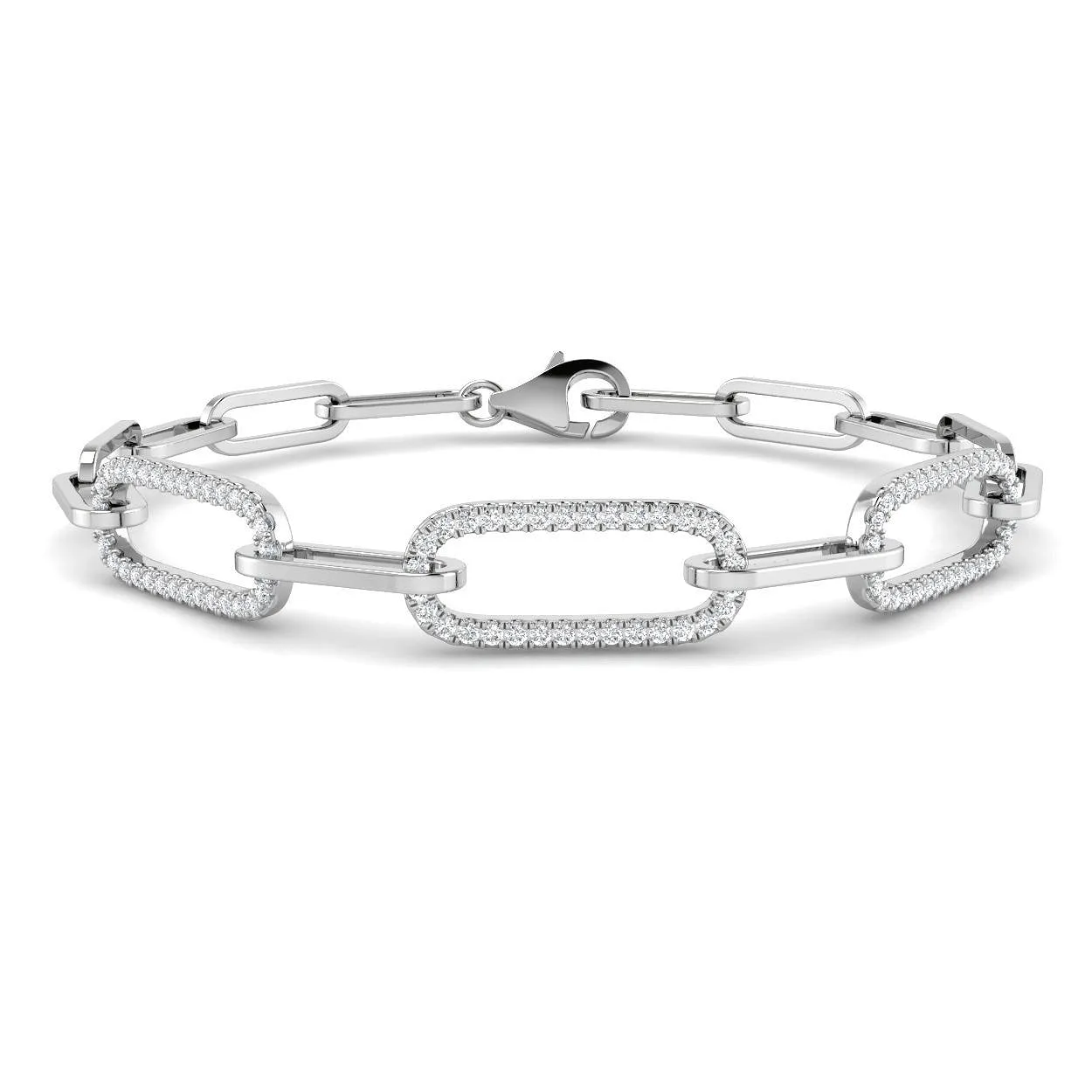 Platinum Natural Diamond Rectangular Link Bracelet with Pave Accents & Lobster Clasp - 18k Yellow Gold / 0.50 Carat / Lab Grown Diamond: the shop's own photo