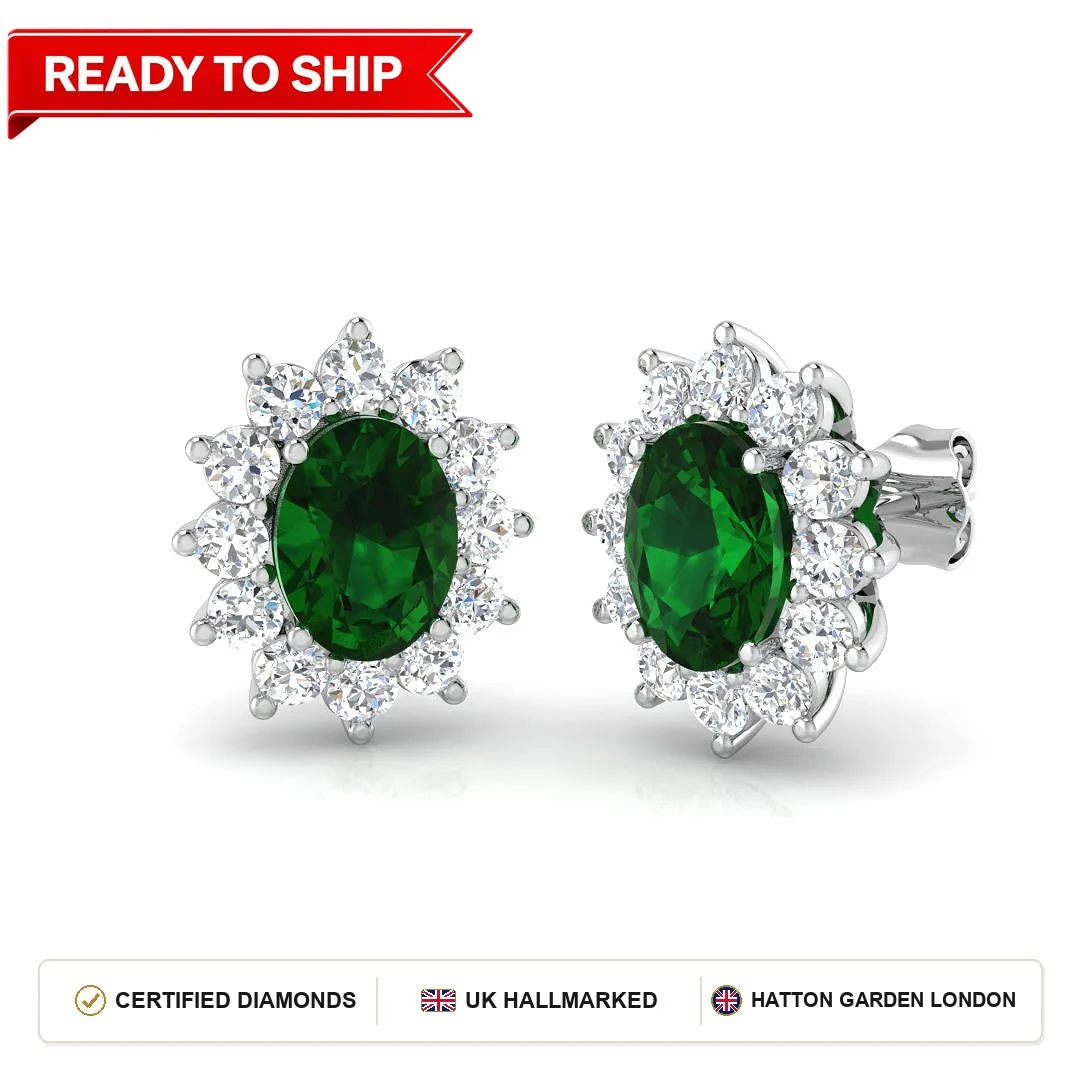 3.4 Carat D-E/VS Lab Grown Green Emerald & Diamond Diana Earring 9k White Gold Ready To Ship: the shop's own photo