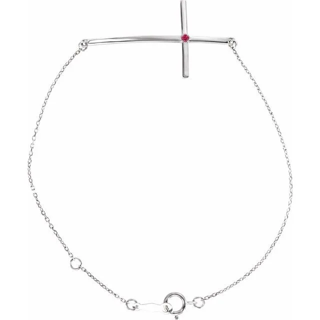 Natural Ruby Round Accented Sideways Cross Bracelet In Set - 18k Yellow Gold / 1.30 Carat / Lab-Grown-AAA: the shop's own photo