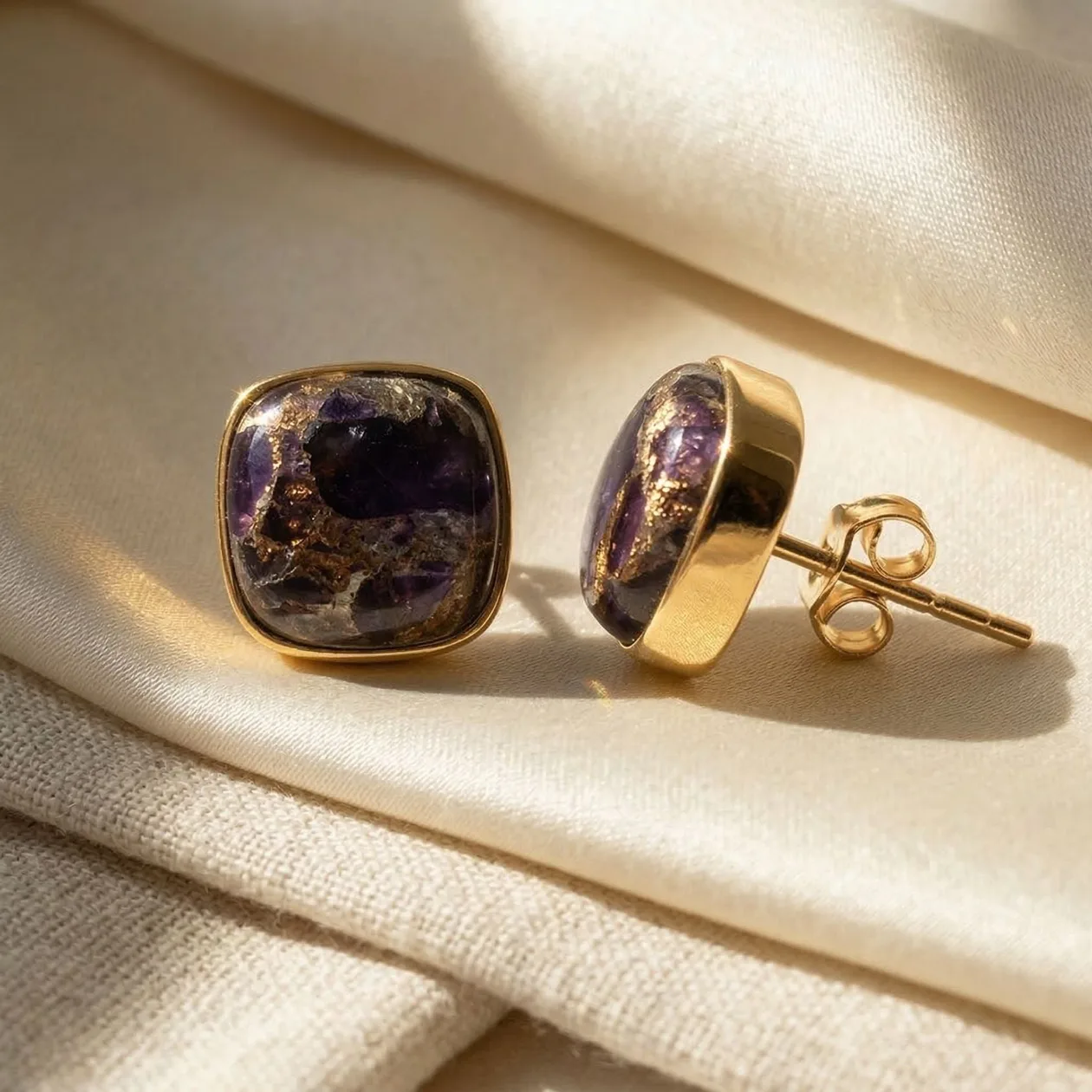 Amethyst February Birthstone Gold Vermeil Stud Earrings: the shop's own photo