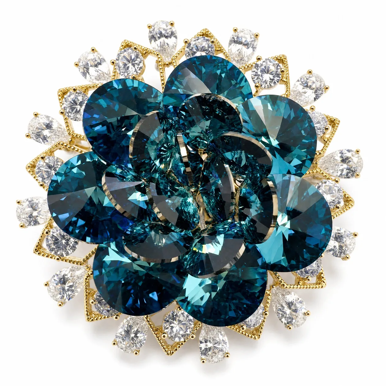 Teal Crystal Layered Flower Brooch: the shop's own photo