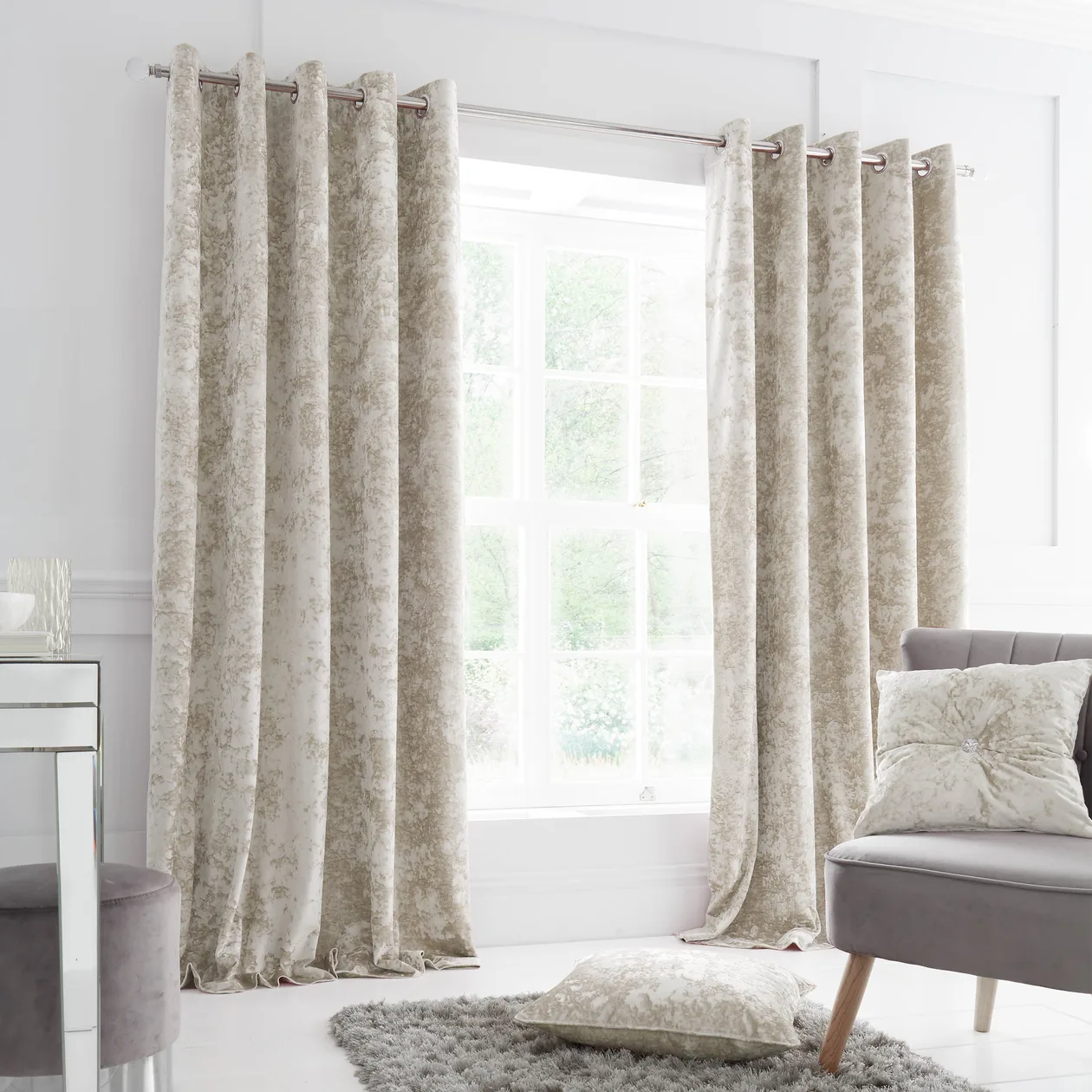 Catherine Lansfield Crushed Velvet Eyelet Curtains - 66" x 54": the shop's own photo