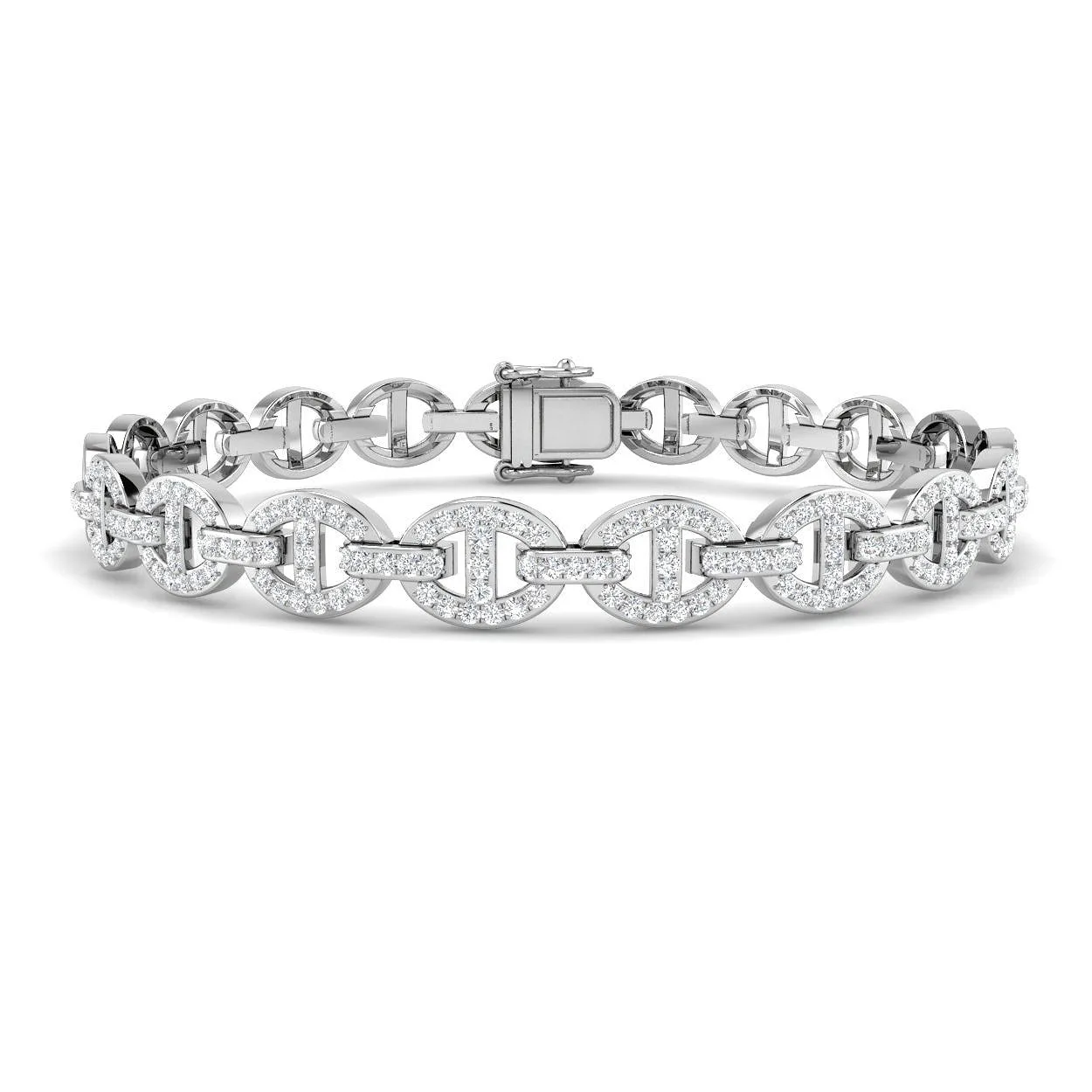 18K Yellow Gold Natural Round Pave Diamond Mariner Link Bracelet with Box Clasp - 9k White Gold / 1.25 Carat / Lab Grown Diamond: the shop's own photo