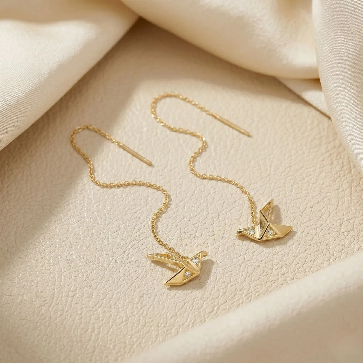 18ct Gold Plated Origami Crane Japanese Threader Earrings: the shop's own photo