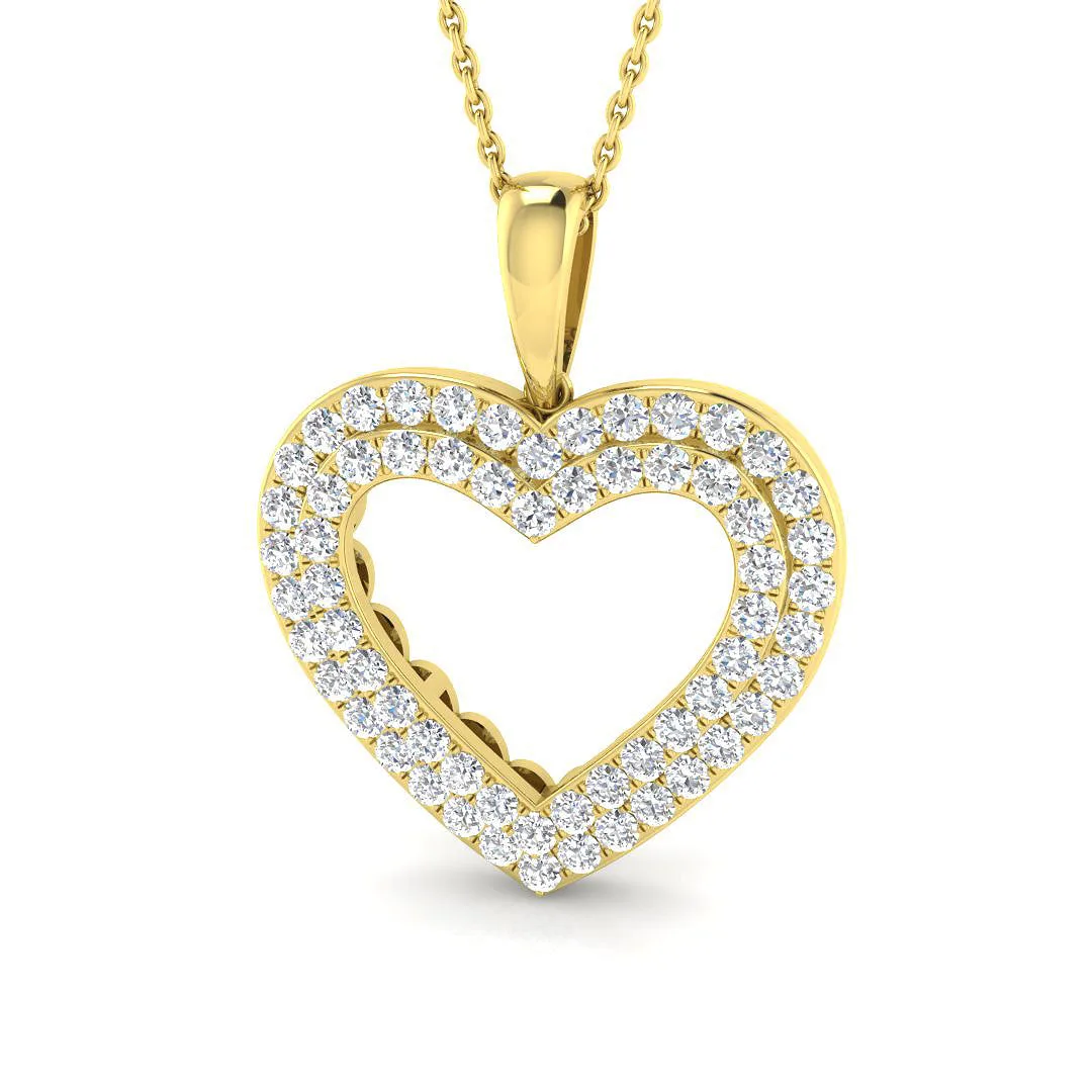 Heart-Shaped Diamond Pendant | Gold & Platinum Heart Pendant Without Chain - 9k Yellow Gold / Lab Grown Diamond (D/VVS) / 1.00 Carat: the shop's own photo