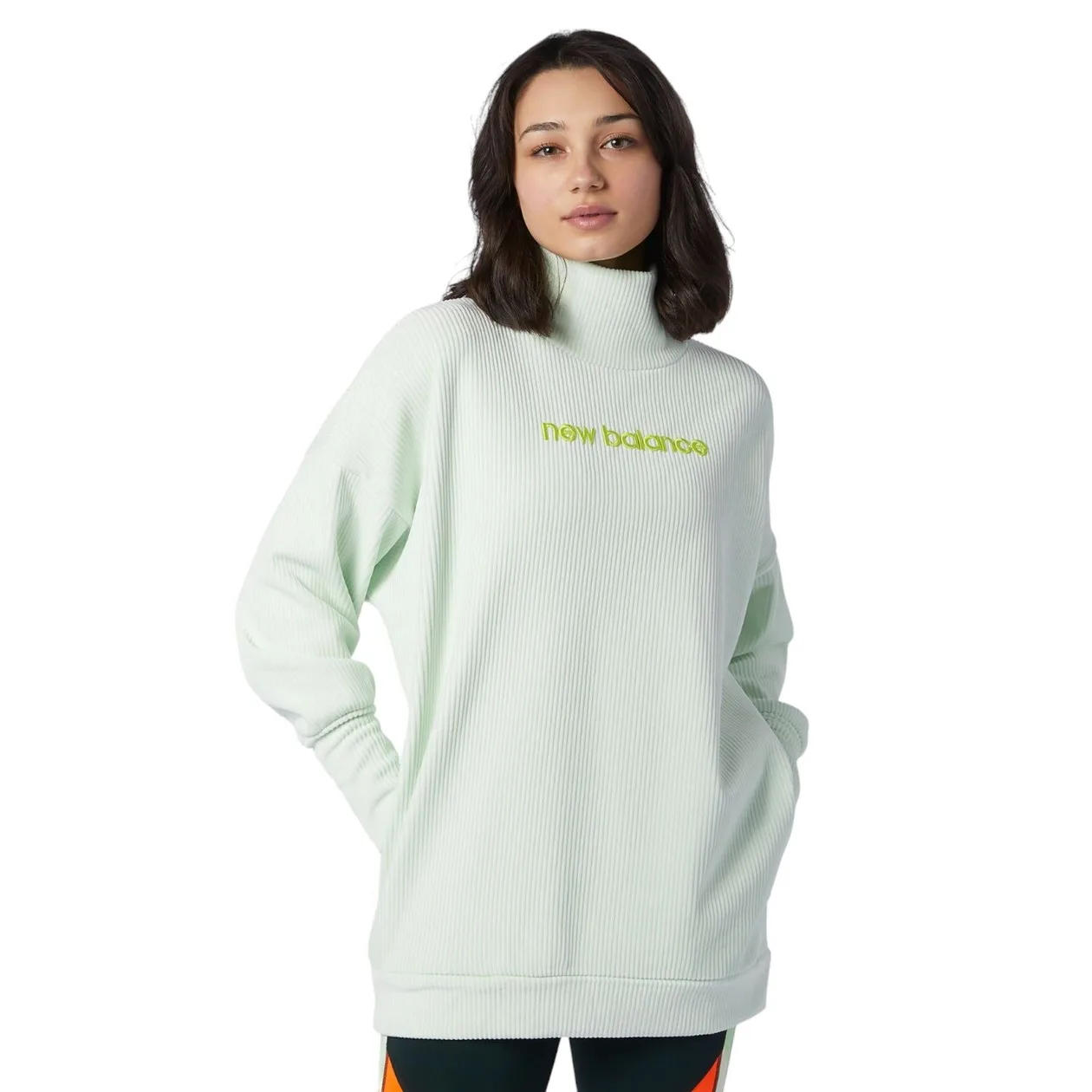 New Balance High Collar Solid Color Long Sleeves Pullover Jumper Sweatshirt - Green | Size: XS: the shop's own photo