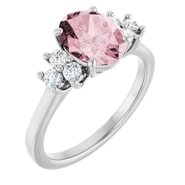 Oval Pink Mandganite Accented Ring with Diamond Accents in Gold - 18k Yellow Gold / 1.80 Carat / Lab-Grown-AAA: the shop's own photo