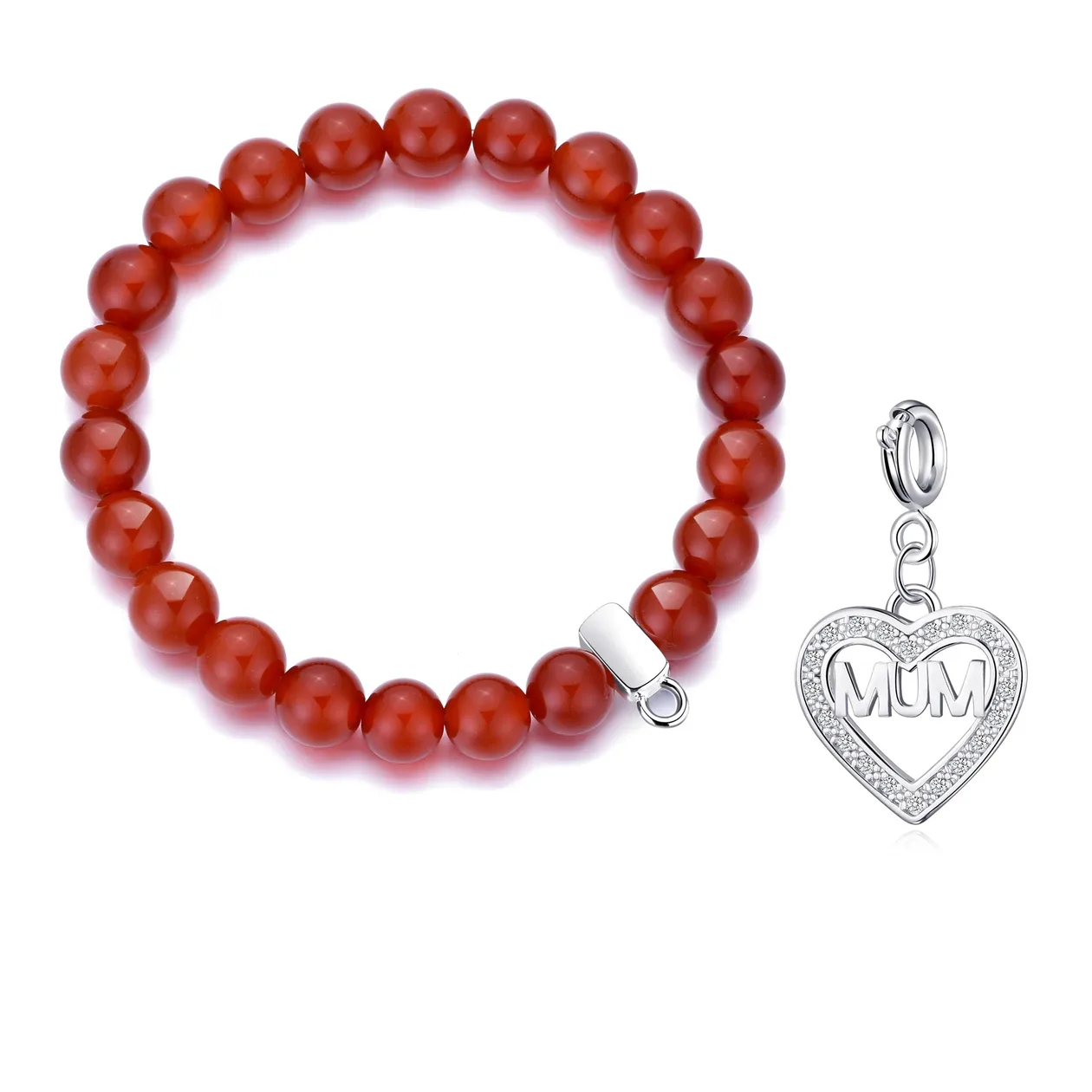 Carnelian Gemstone Bracelet with Mum Heart Charm Created with Zircondia® Crystals: the shop's own photo